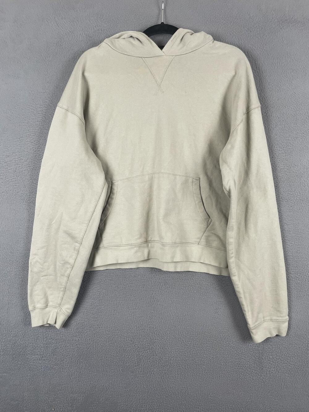 Mnml Hoodie Mens L Beige Cotton Pullover Hooded Pockets Drawstring Relaxed Fit